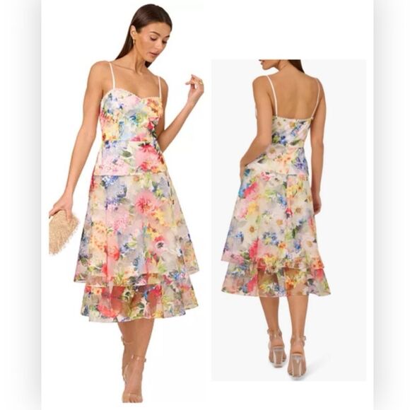 Adrianna Papell ADAE211291 Printed Embroidered Fit & Flare Floral $243 - Picture 1 of 8